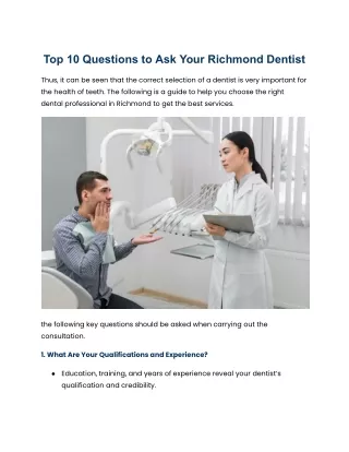 Top 10 Questions to Ask Your Richmond Dentist