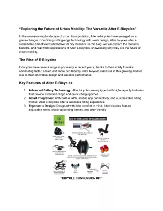 "Unleashing the Future of Commuting: A Comprehensive Review of Alter Bicycles"