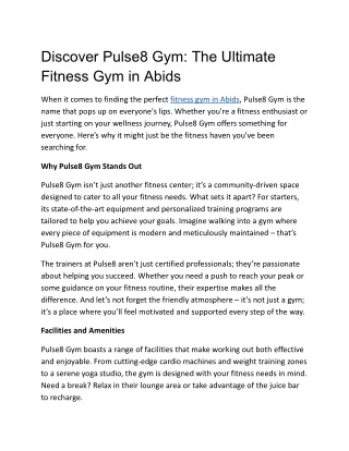 Discover Pulse8 Gym- The Ultimate Fitness Gym in Abids