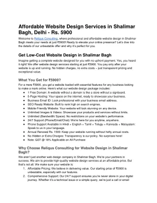 Affordable Website Design Services in Shalimar Bagh, Delhi - Rs