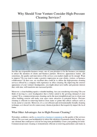 Why Should Your Venture Consider High-Pressure Cleaning Services