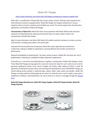 Nickel 201 Flanges Exporters in India