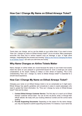 How Can I Change My Name on Etihad Airways Ticket?