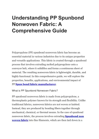 Understanding PP Spunbond Nonwoven Fabric (1)