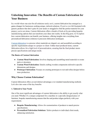 Unlocking Innovation_ The Benefits of Custom Fabrication for Your Business