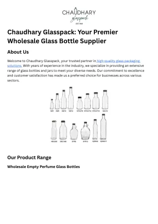 Chaudhary Glasspack Your Premier Wholesale Glass Bottle Supplier