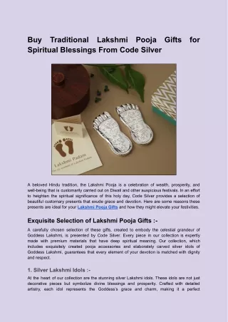 Buy Traditional Lakshmi Pooja Gifts for Spiritual Blessings From Code Silver