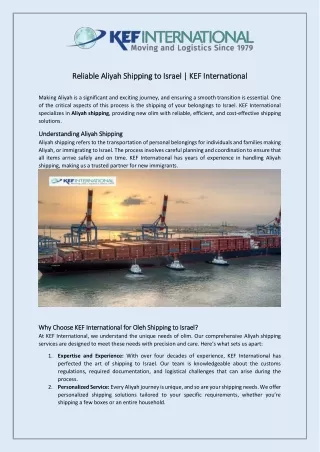 Reliable Aliyah Shipping to Israel | KEF International