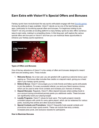 Earn Extra with Vision11’s Special Offers and Bonuses