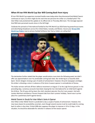 When IR Iran FIFA World Cup Star Will Coming back From Injury