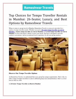 26-Seater, Luxury, and Best Options by Rameshwar Travels