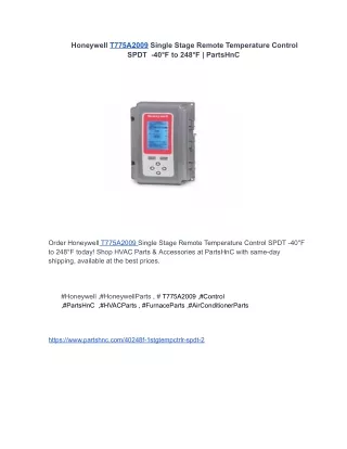Honeywell T775A2009 Single Stage Remote Temperature Control _PartsHnC