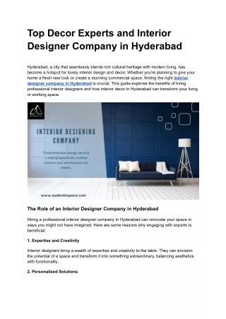 Top Decor Experts and Interior Designer Company in Hyderabad