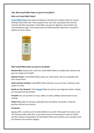 Why Foxtail Millet Flakes are great for breakfast?
