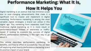 Performance Marketing What It Is, How It Helps You