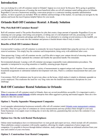 Locate the Greatest Discounts on Roll Off Container Rental Prices in Orlando