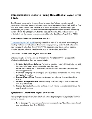 Comprehensive Guide to Fixing QuickBooks Payroll Error PS034