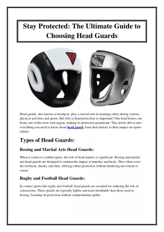 Stay Protected The Ultimate Guide to Choosing Head Guards