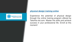 Physical Design Training Online  Takshila-vlsi.com