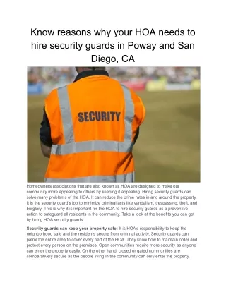 Know reasons why your HOA needs to hire security guards in Poway and San Diego, CA (1)