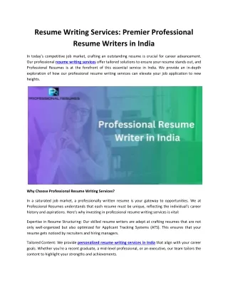 Premier Professional Resume Writers in India