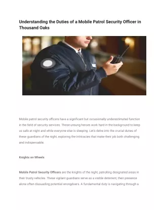 Understanding the Duties of a Mobile Patrol Security Officer in Thousand Oaks