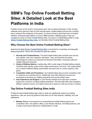 SBM’s Top Online Football Betting Sites_ A Detailed Look at the Best Platforms in India