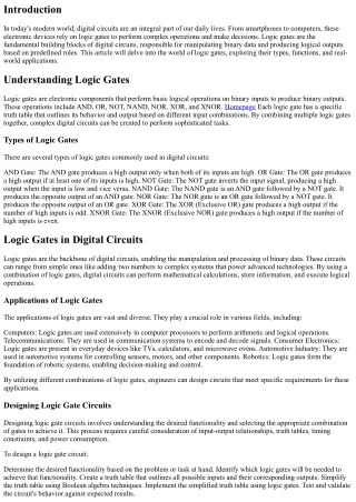 Logic Gates: Building Blocks of Digital Circuits and Their Real-World Applicatio