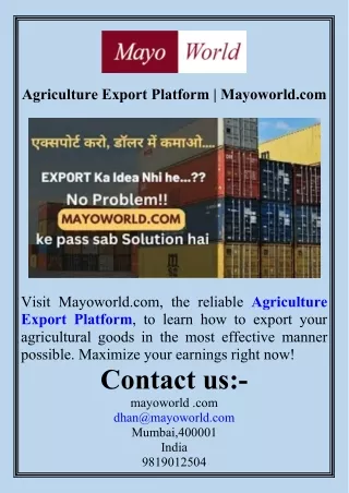 Agriculture Export Platform  Mayoworld.com