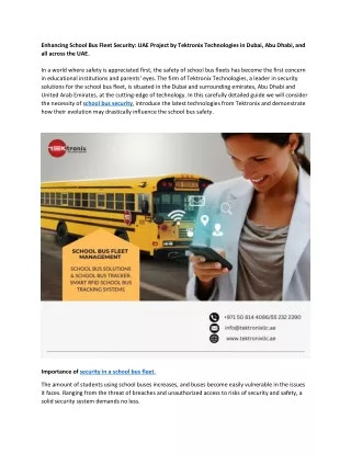 Enhancing School Bus Fleet Security in UAE