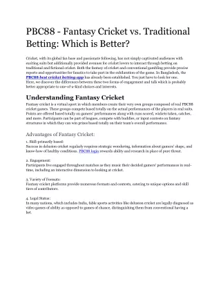 PBC88 - Fantasy Cricket vs.Traditional Betting_ Which is Better_