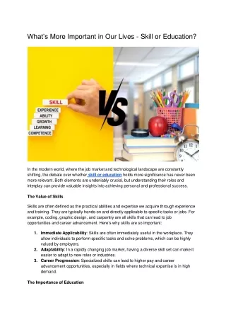 What’s More Important in Our Lives - Skill or Education