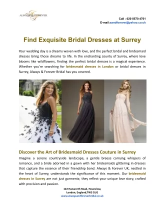 Find Exquisite Bridal Dresses at Surrey