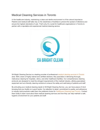 Medical Cleaning Services in Toronto