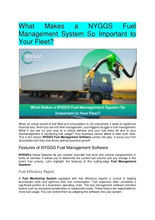 NYGGS Fuel Monitoring System - Fuel Theft Deduction