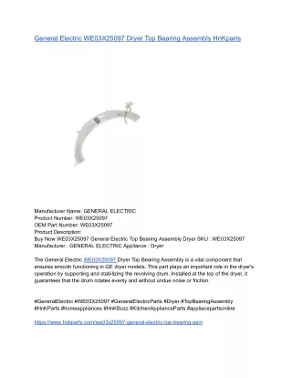 General Electric WE03X25097 Dryer Top Bearing Assembly HnKparts