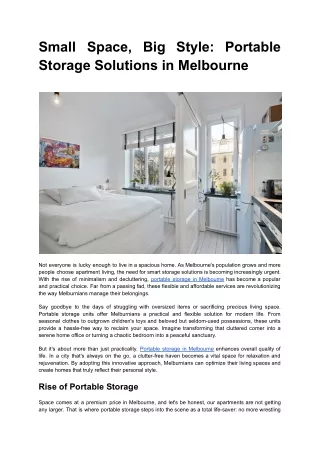 Small Space, Big Style: Portable Storage Solutions in Melbourne