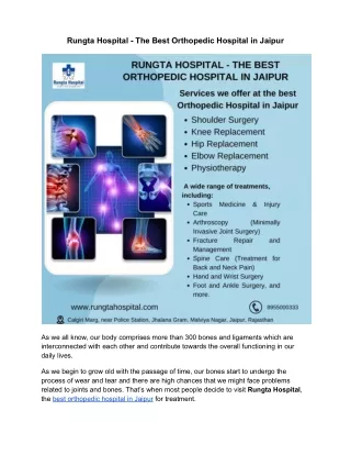 Rungta Hospital - The Best Orthopedic Hospital in Jaipur