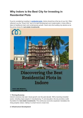 Why Indore is the Best City for Investing in Residential Plots