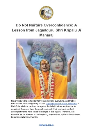 Do Not Nurture Overconfidence: A Lesson from Jagadguru Shri Kripalu Ji Maharaj