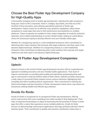 Choose the Best Flutter App Development Company for High-Quality Apps