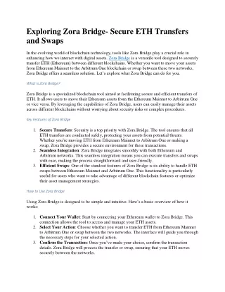 Exploring Zora Bridge- Secure ETH Transfers and Swaps