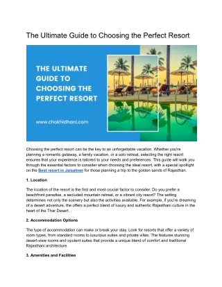 The Ultimate Guide to Choosing the Perfect Resort