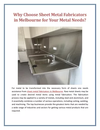 Why Choose Sheet Metal Fabricators in Melbourne for Your Metal Needs