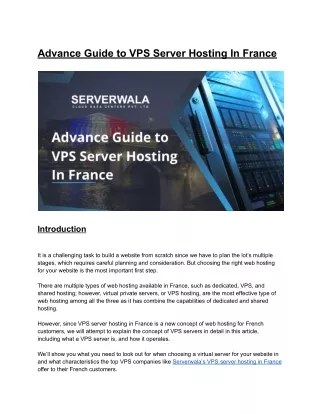 Advance Guide to VPS Server Hosting In France