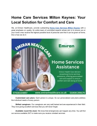 Home Care Services Milton Keynes_ Your Local Solution for Comfort and Care