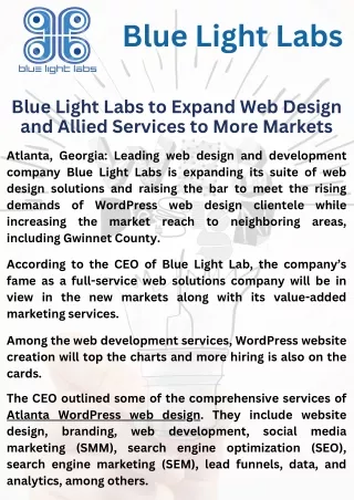 Blue Light Labs to Expand Web Design and Allied Services to More Markets