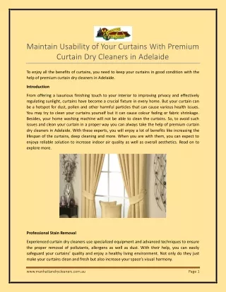 Maintain Usability of Your Curtains With Premium Curtain Dry Cleaners in Adelaide