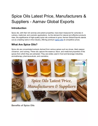 Spice Oils Latest Price, Manufacturers & Suppliers - Aarnav Global Exports