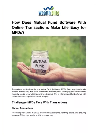 How Does Mutual Fund Software With Online Transactions Make Life Easy for MFDs